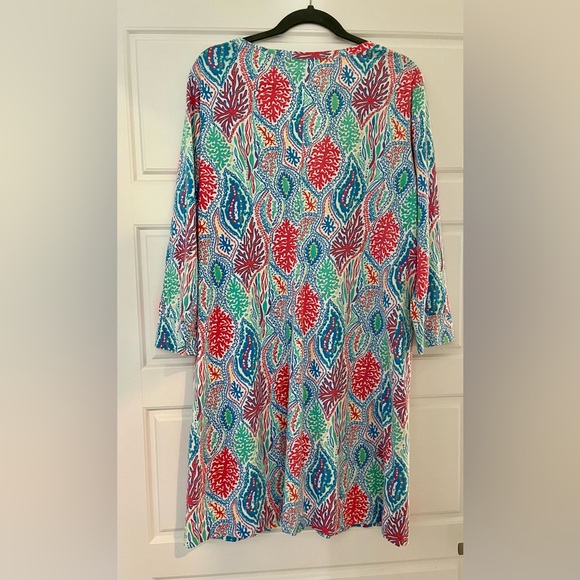 Lily Pulitzer Erin 3/4 sleeve V-neck dress sea coral reef XL - Picture 2 of 3